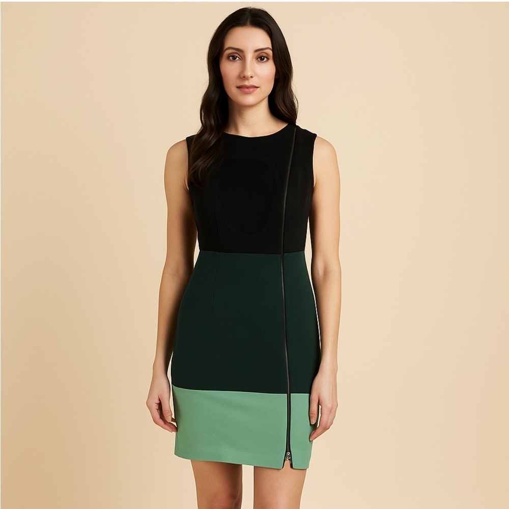 Laundry By Shelli Segal Designer Colorblock Dress Size 6 Stunning Zipper Detail